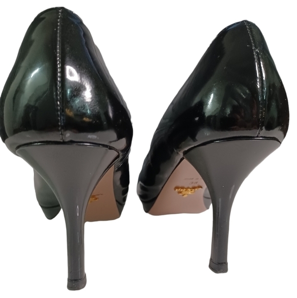 PRADA Black Vernice Patent Leather Peep Toe Heels Stilletos w Platforms … - Picture 2 of 13
